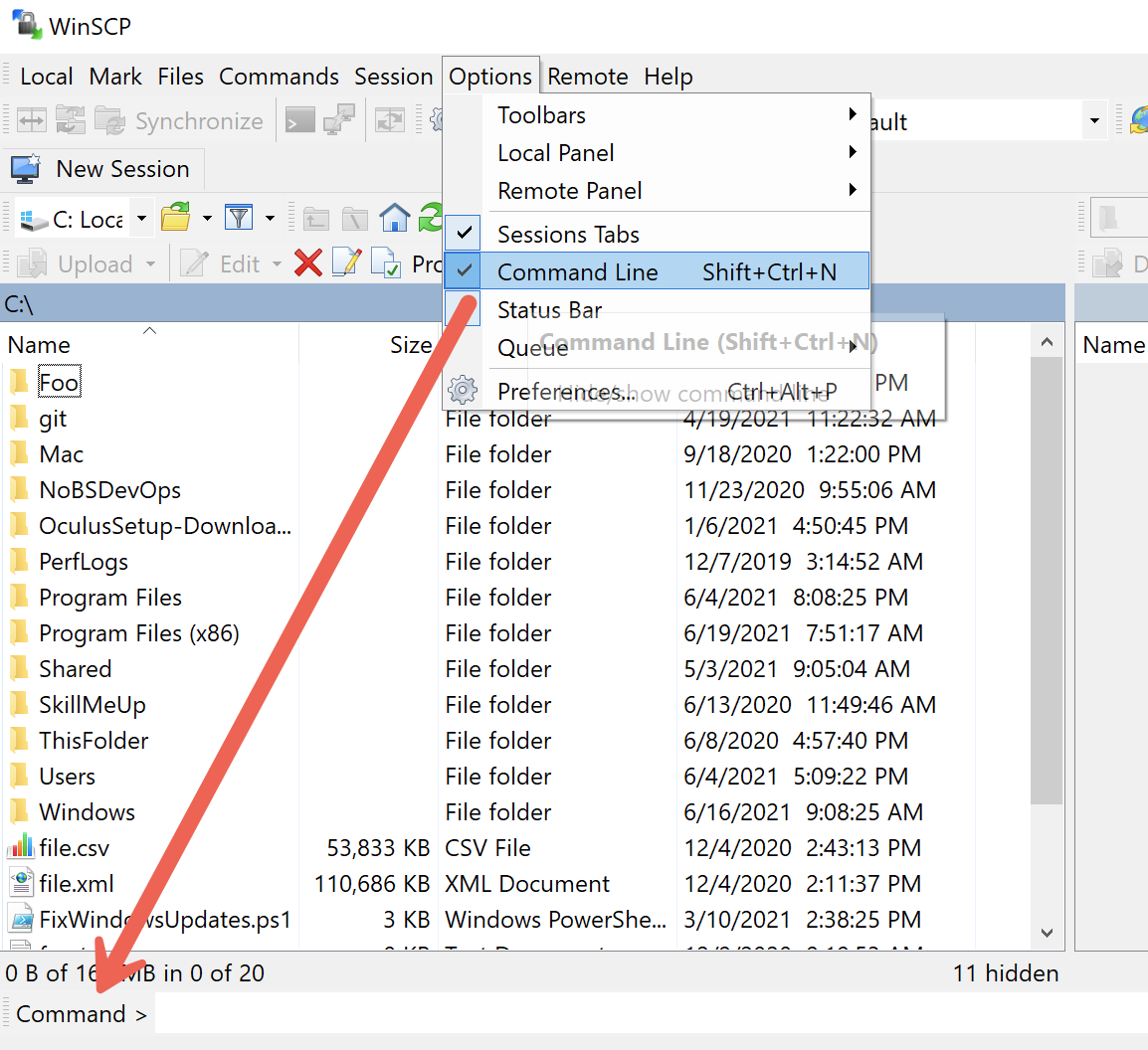 Running ifconfig command to find IP address using WinSCP command line