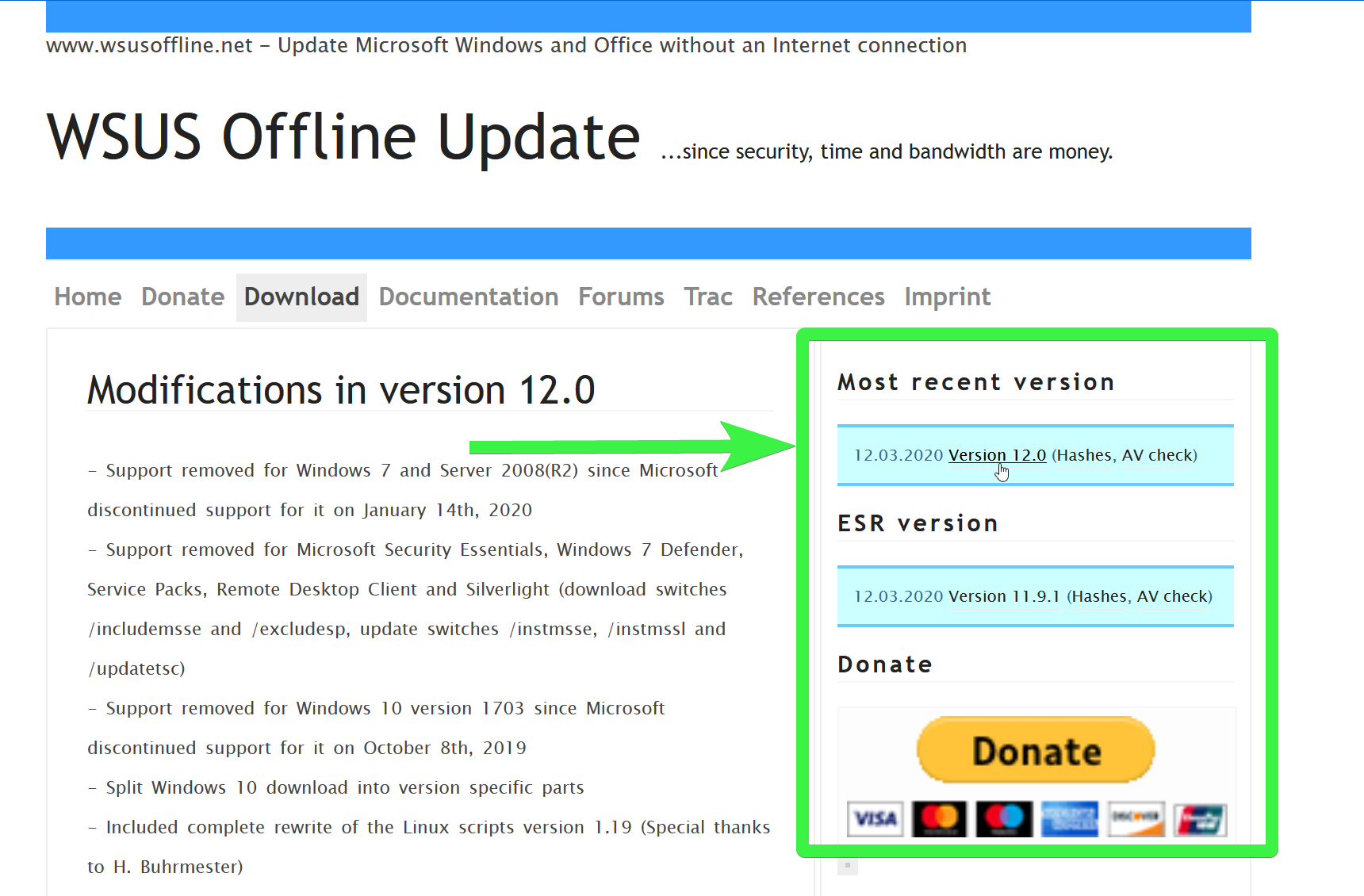 WSUS Offline Update download page 