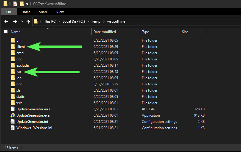 WSUS Offline Updater directory structure 