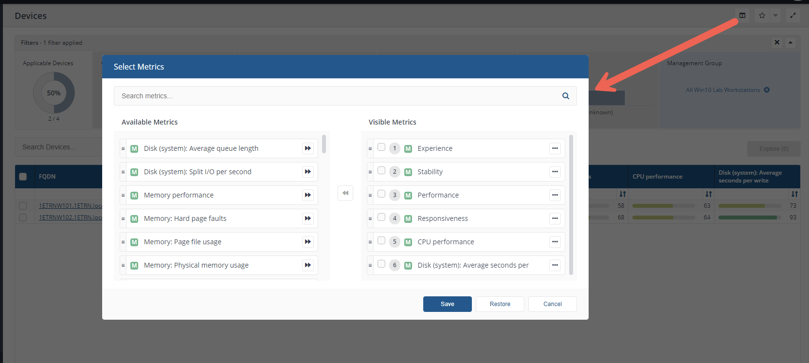 Adding and removing metrics