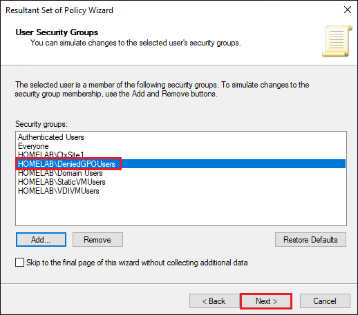 Displaying User Security Groups 