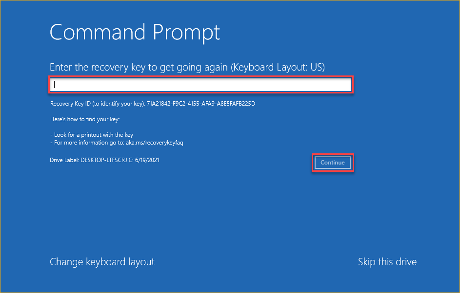 Unlocking the Bitlocker encrypted drive