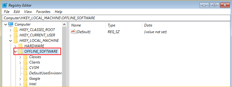 The loaded offline registry 