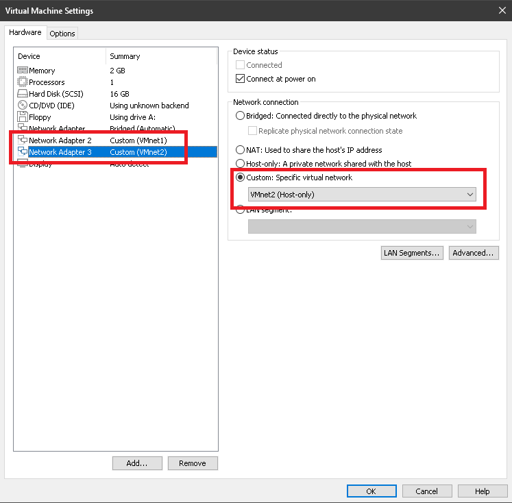 Ensure the two new NICs are on different host-only networks.