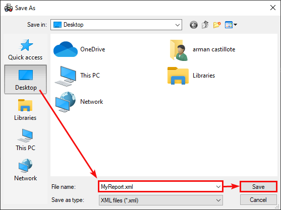 Choosing Report File's Saving Location