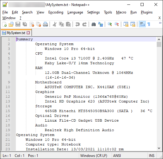 Viewing System Report (Text File