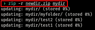 Execution of the zip command with a single file