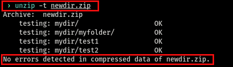 Testing files inside the zip file