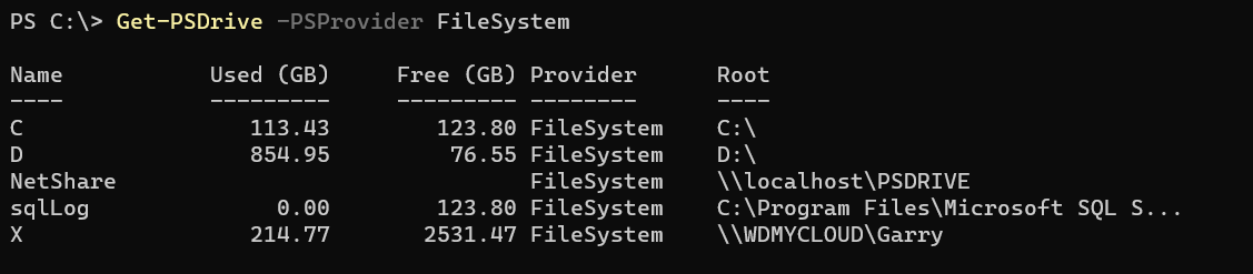 Get-PSDrive limit output to Provider Type