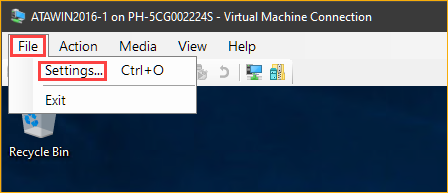 Opening the VM settings