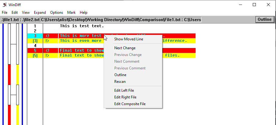 Modifying lines in a compared file.