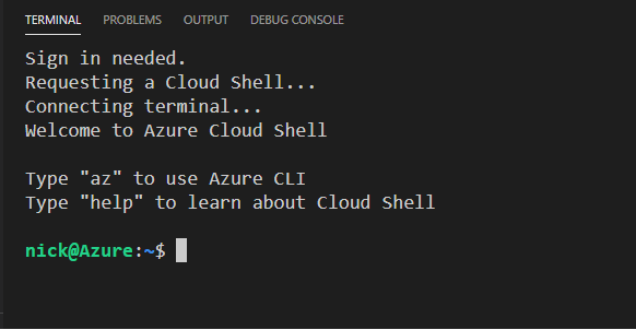 Active Cloud Session in VS Code Terminal