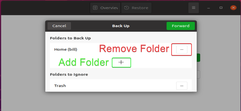 Selecting folders to backup