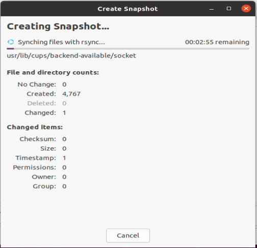 Timeshift GUI - Snapshot creation dialogue