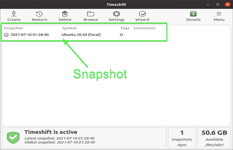 Timeshift GUI - Snapshot inventory