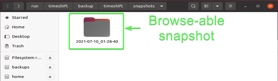 Looking at snapshot directory with file manager