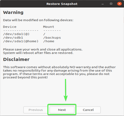 Timeshift GUI - Last chance before potentially destructive actions