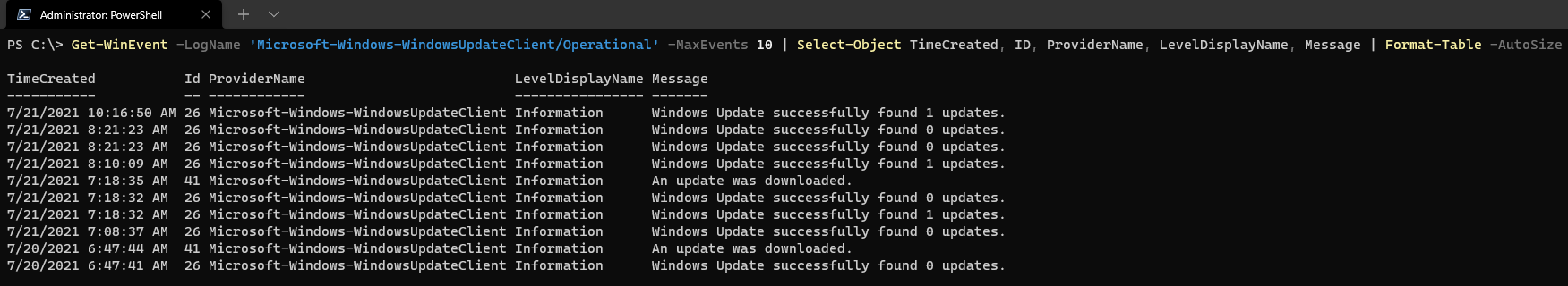 Returning Windows Event Log records.