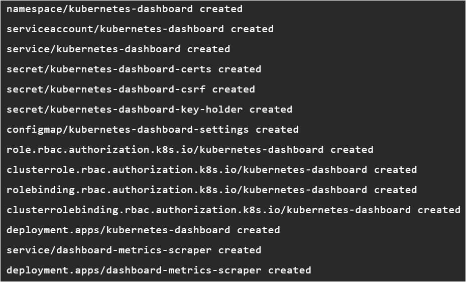 Installing the Kubernetes dashboard by running the kubectl apply