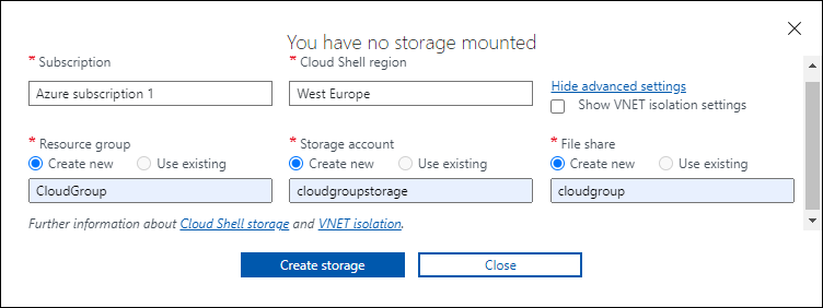 Cloud Shell Advanced Settings