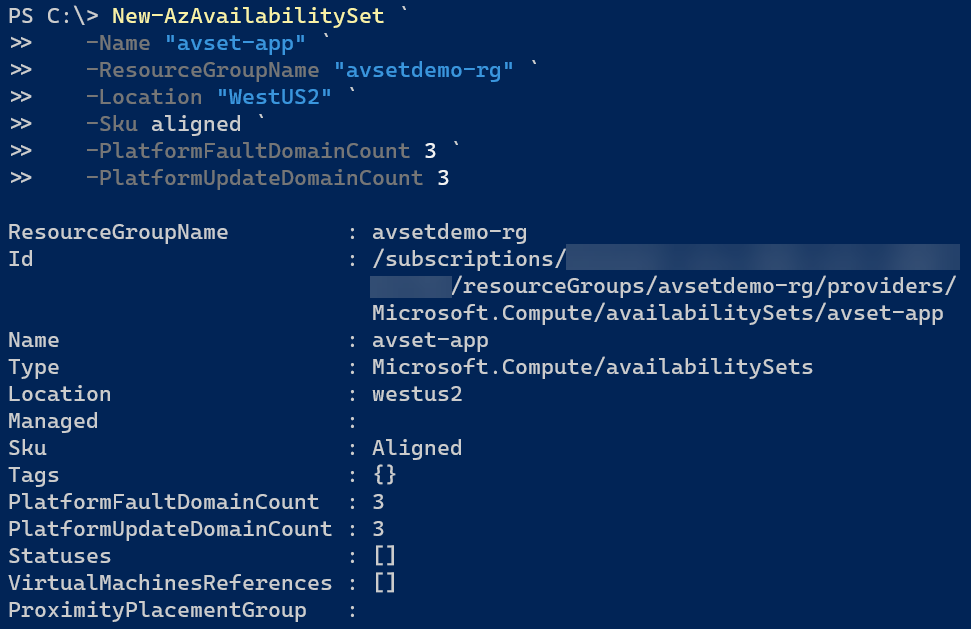 Create an availability set using Azure PowerShell