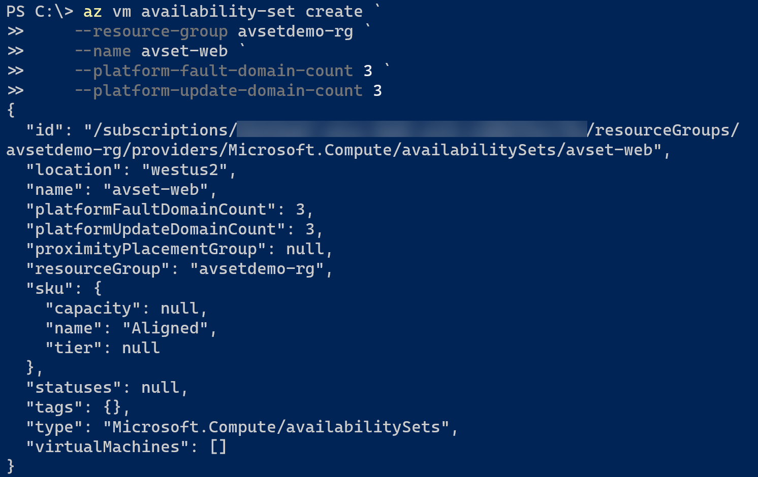 Creating availability set using Azure CLI