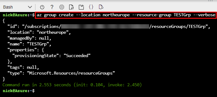 Creating Azure Resource Group