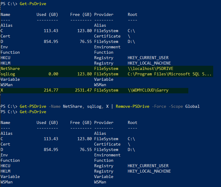 Remove-PSDrive example