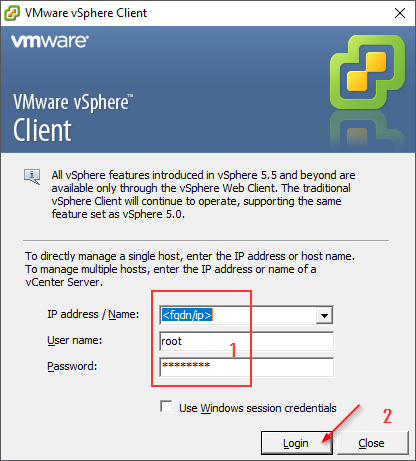 Login Form vSphere Client Version 6.0