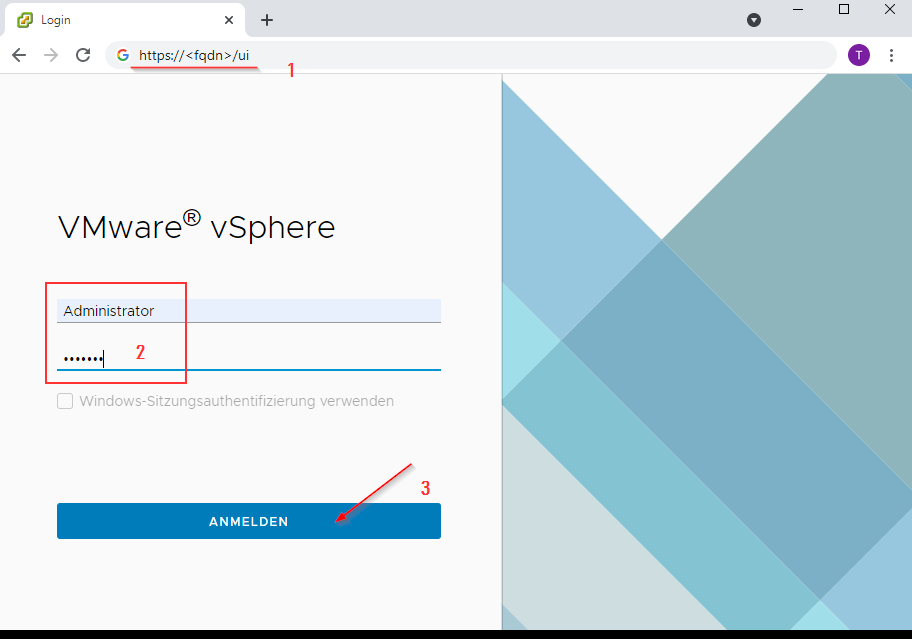 Login Form for vSphere Client for vSphere 7.0