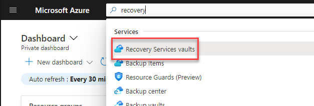 Open Recovery Services Vault