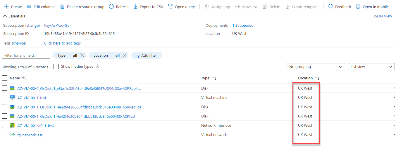 VM in the destination region