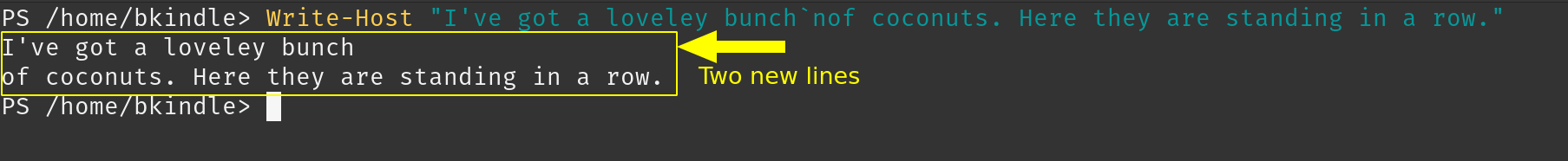 Creating a new line with (`n)