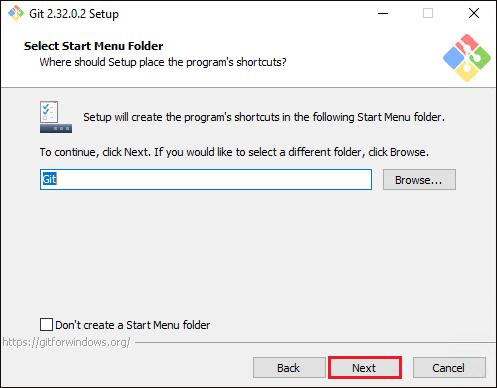 Selecting Start menu folder name