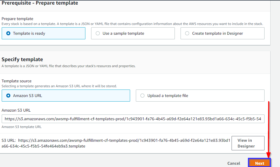 Specifying the CloudFormation stack URL