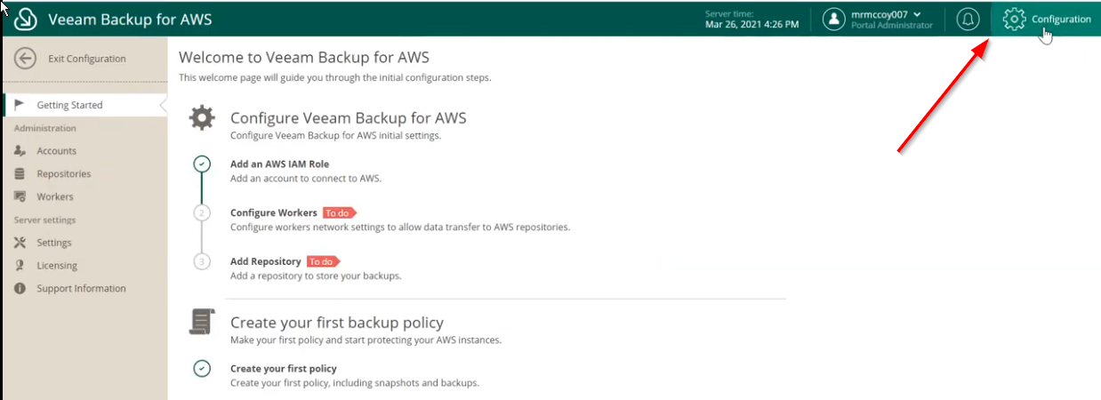 Configuring Veeam Backup for AWS