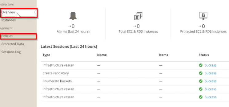 Navigating to backup policies