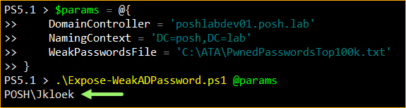 Running the Weak AD Password Audit Tool with Splatting