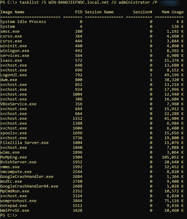 list of processes on a remote server