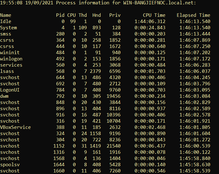 Output in real-time of pslist