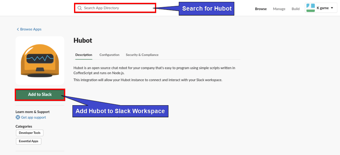 Searching Hubot and Adding it to Slack Workspace