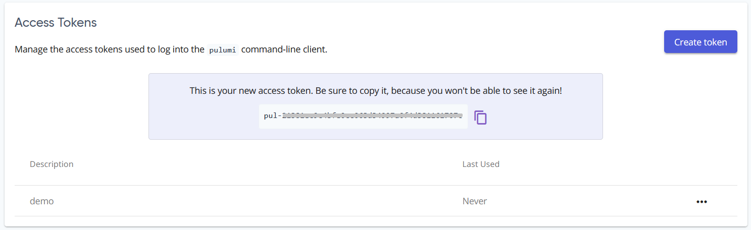 Creating a Pulumi access token