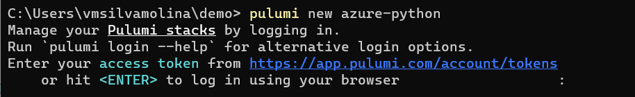 Providing a Pulumi access token to the command line client