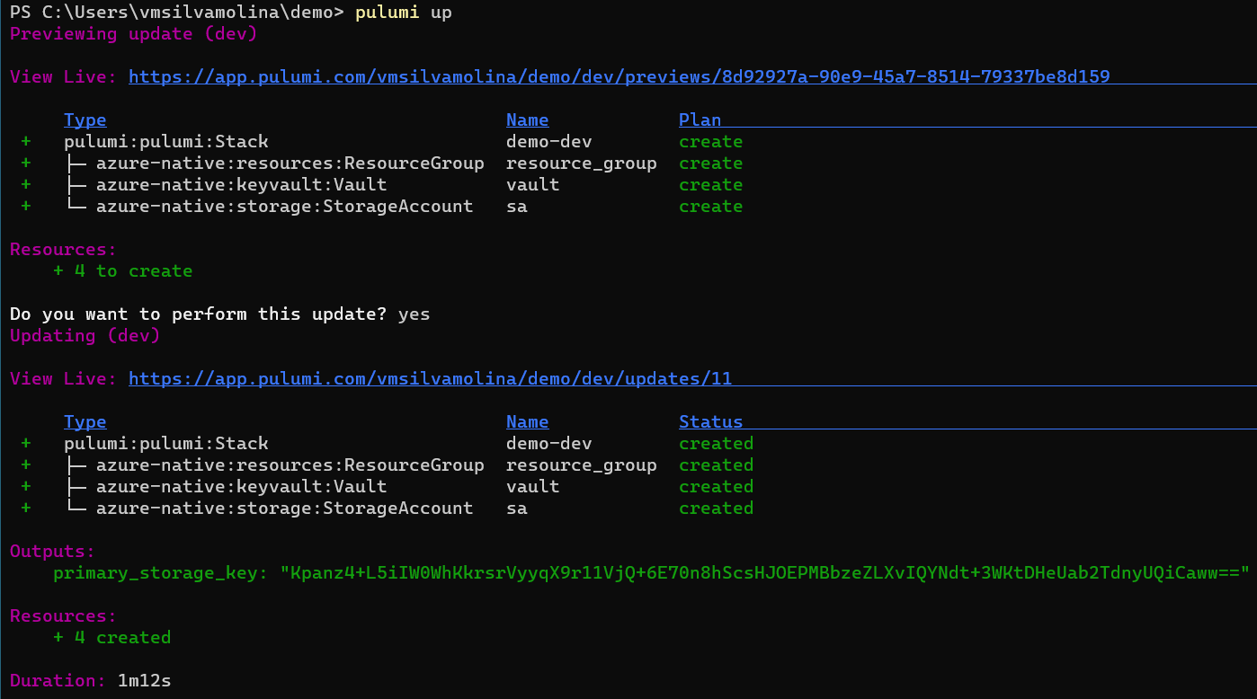 Successful Pulumi project deployment