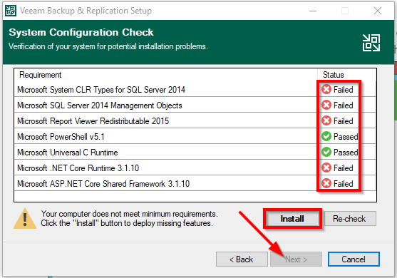 Installing Veaam's Requisites