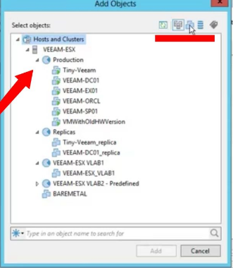 Selecting Tiny Veeam Virtual Machine to Backup