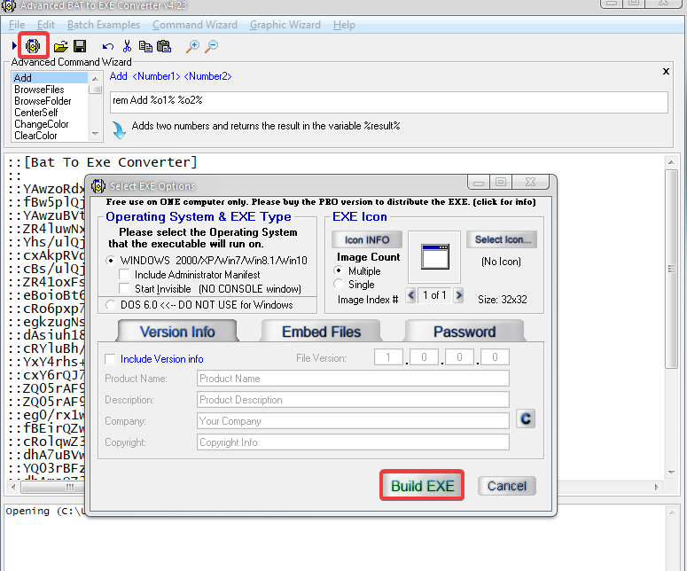 exe to vbs or bat converter