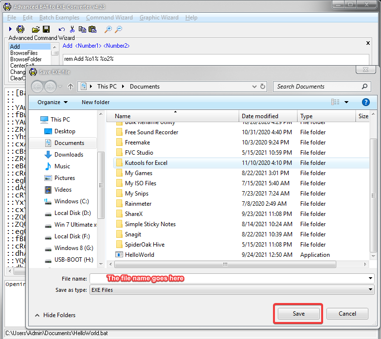 how to convert a batch and file directory to exe