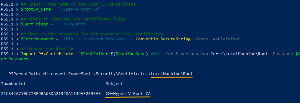 Importing the root certificate 
