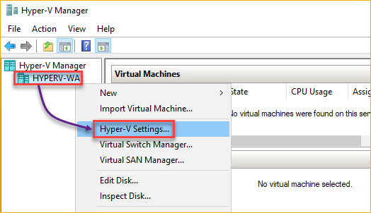 Open the Hyper-V settings